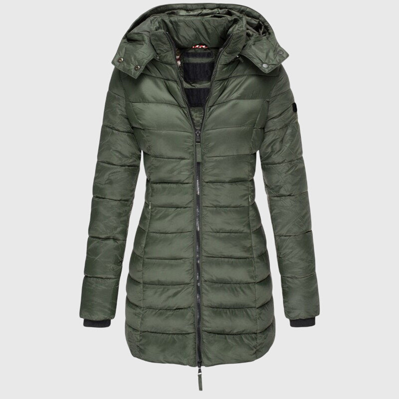 Hooded Zip Front Quilted Longline Puffer Down Coat 2