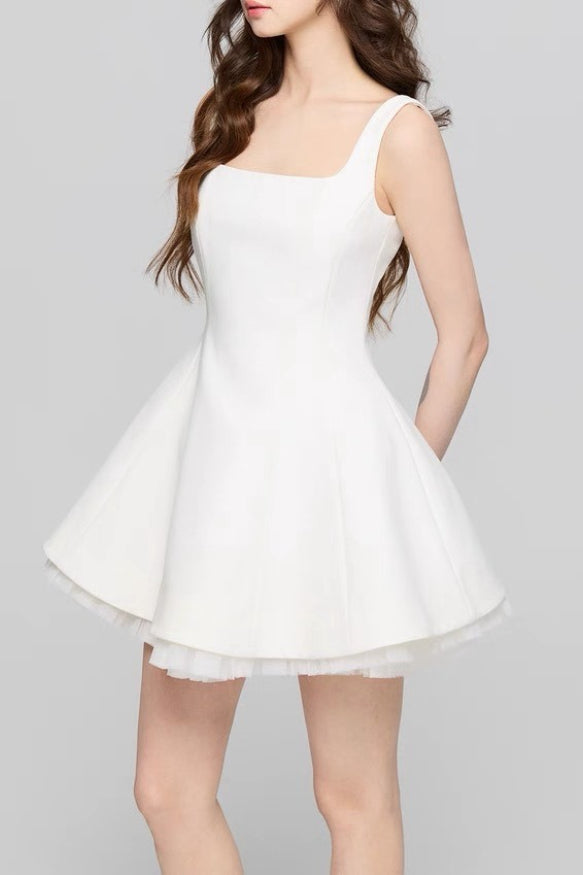 Square Neck Mesh Panel Mini Dress 2