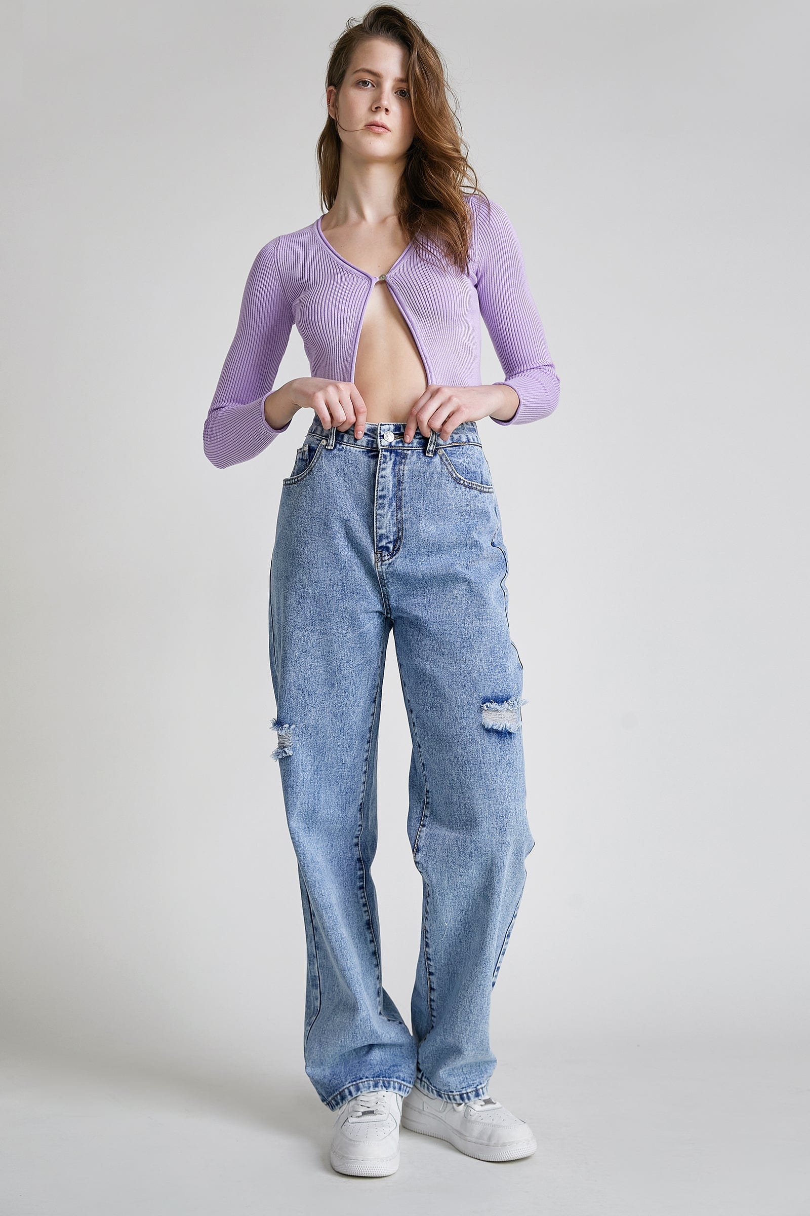 Dark Blue Ripped High Jeans