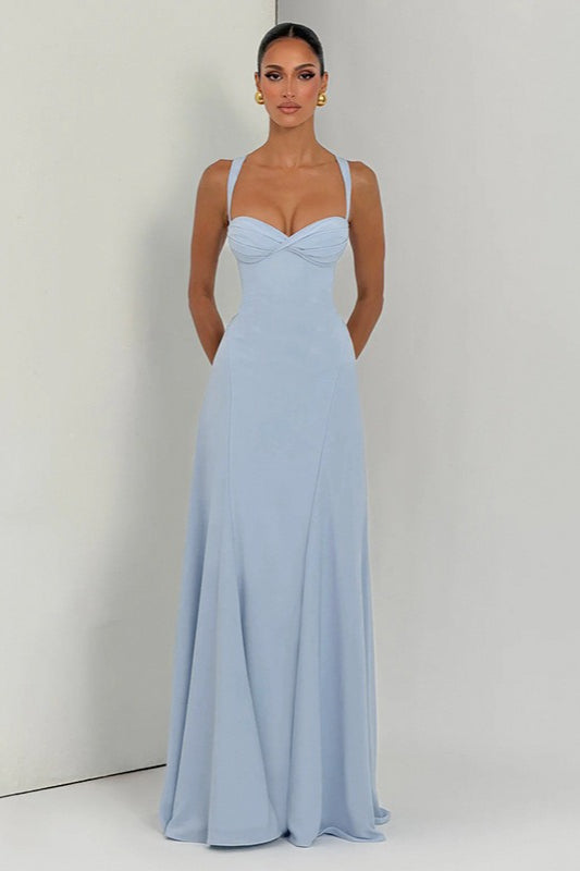 Solid Low Cut Strappy Cross Back Party Dress