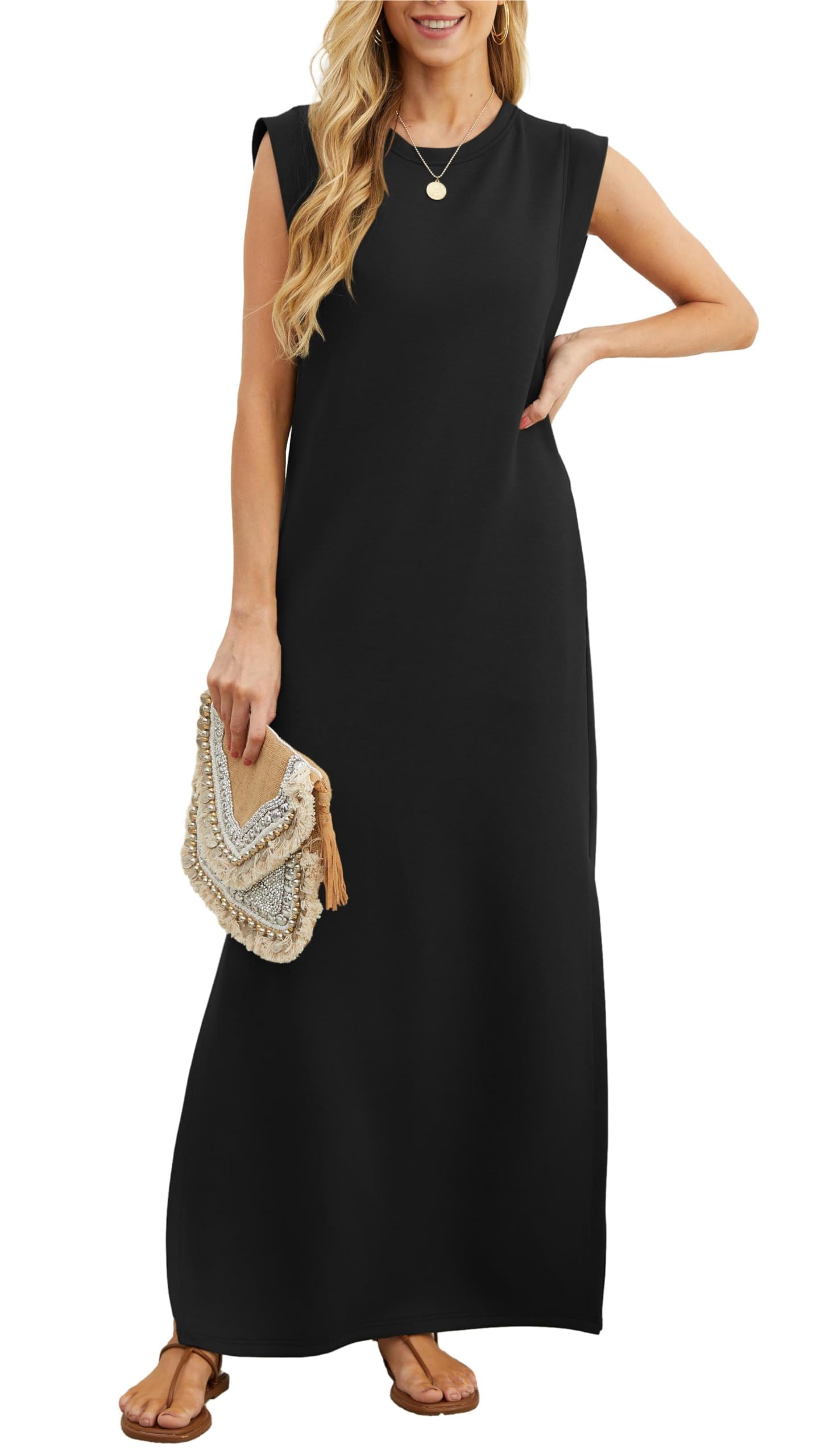 casual loose split wrinkle free maxi dress