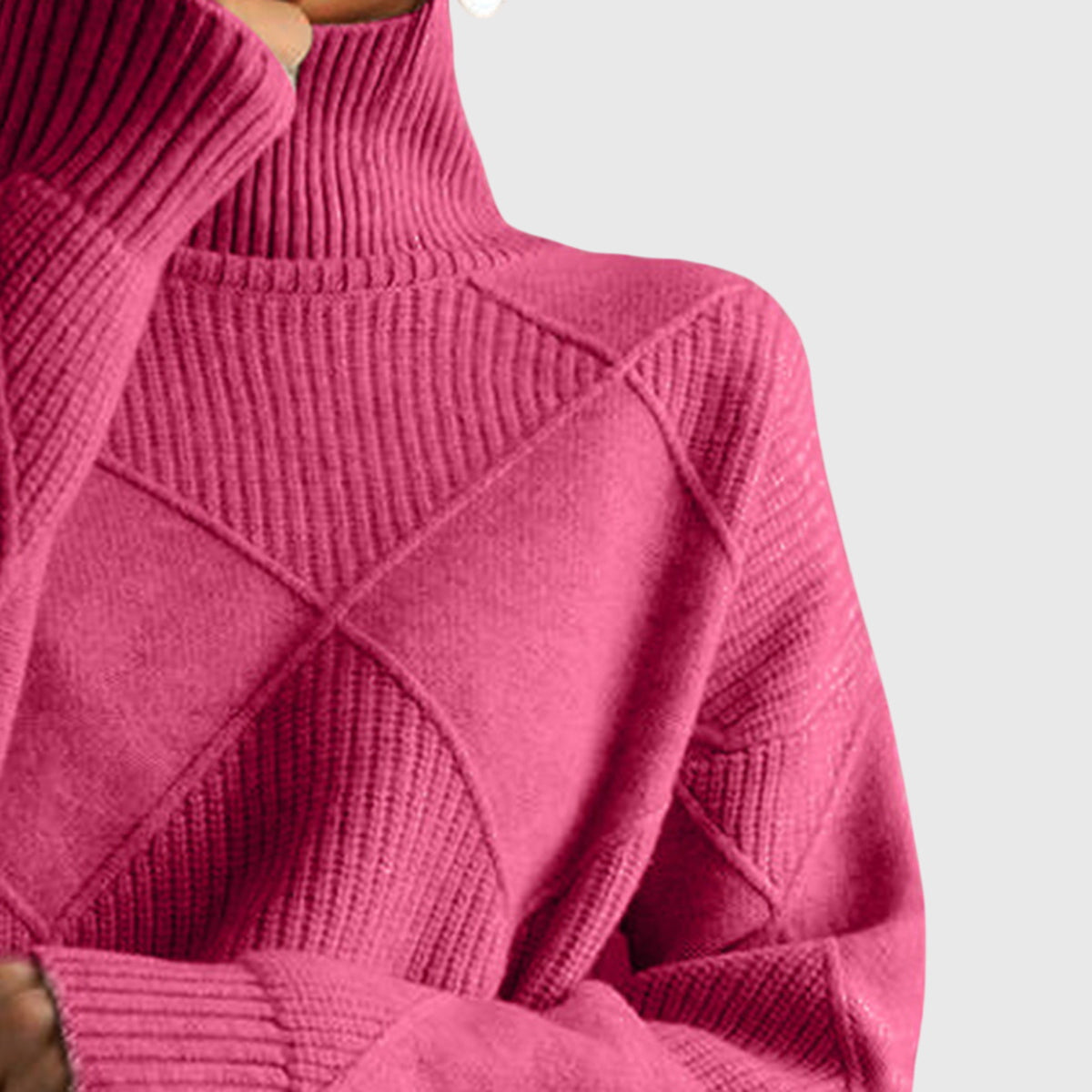 Turtleneck Diamond Textured Knit Long Sleeve Sweater