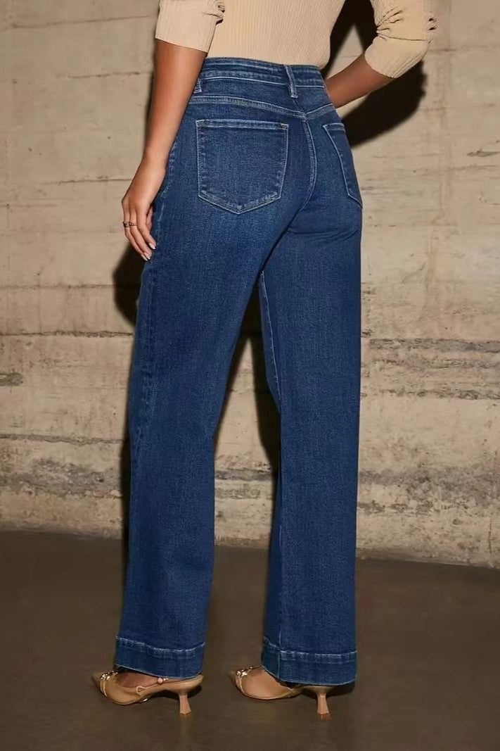 Straight Leg Wide Denim Jeans