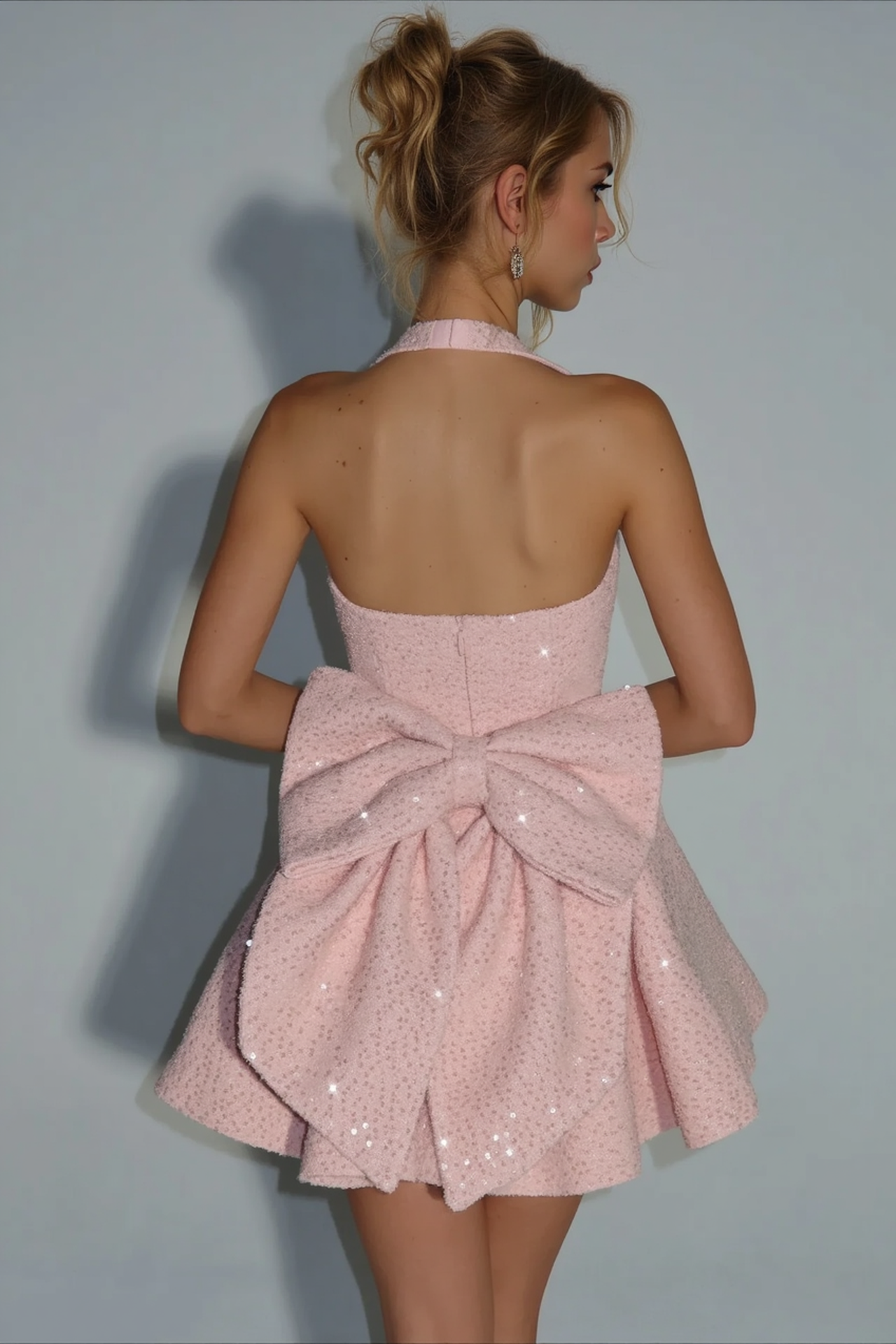 Square Neck Halter Bow Sleeveless Party Dress