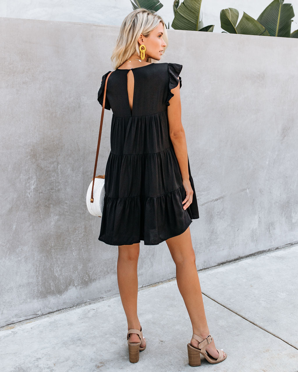 East Coast Pocketed Tiered Babydoll Dress Black