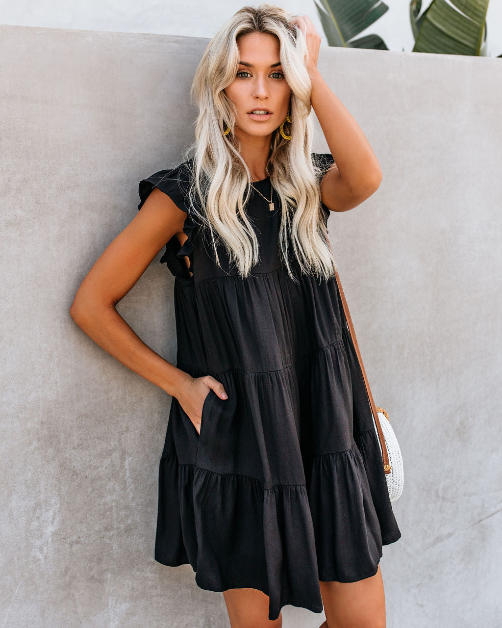 East Coast Pocketed Tiered Babydoll Dress Black