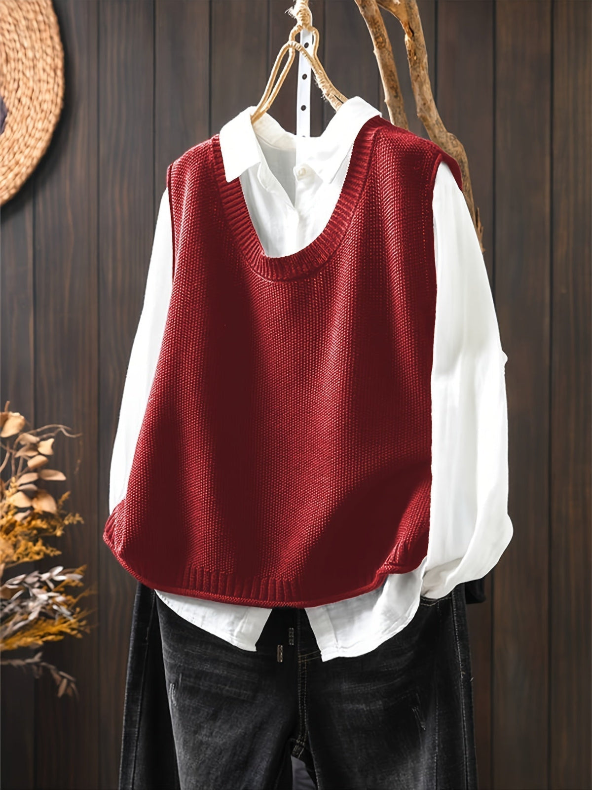 Round Neck Sleeveless Ribbed Knit Sweater Vest