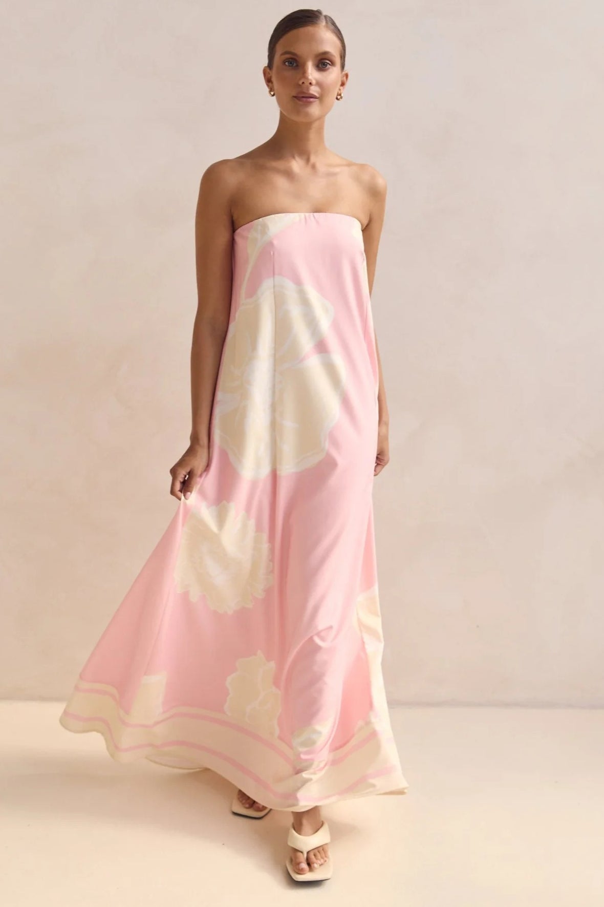 Strapless Contrast Band Hem A-Line Maxi Dress 7