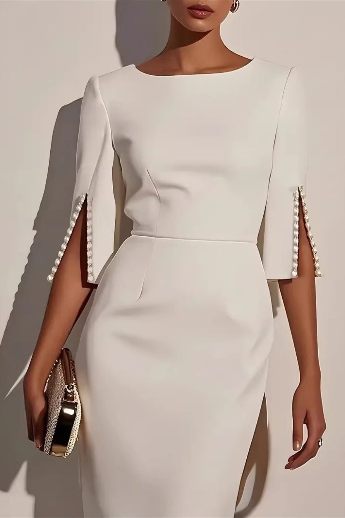 Sleek Beaded Solid Elegant Work Dress