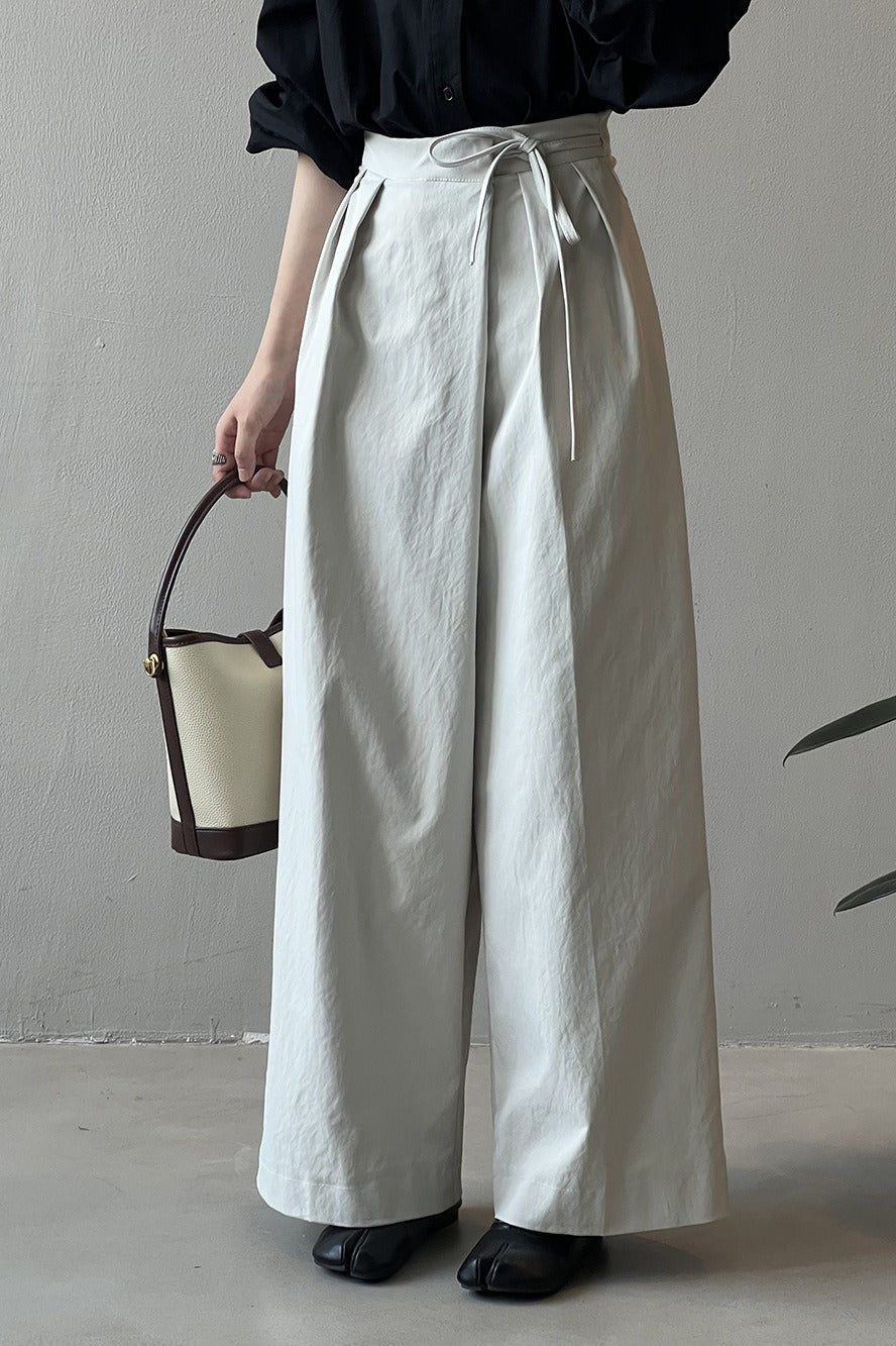 Asymmetrical Placket Tie Relaxed High Waist Long Pants