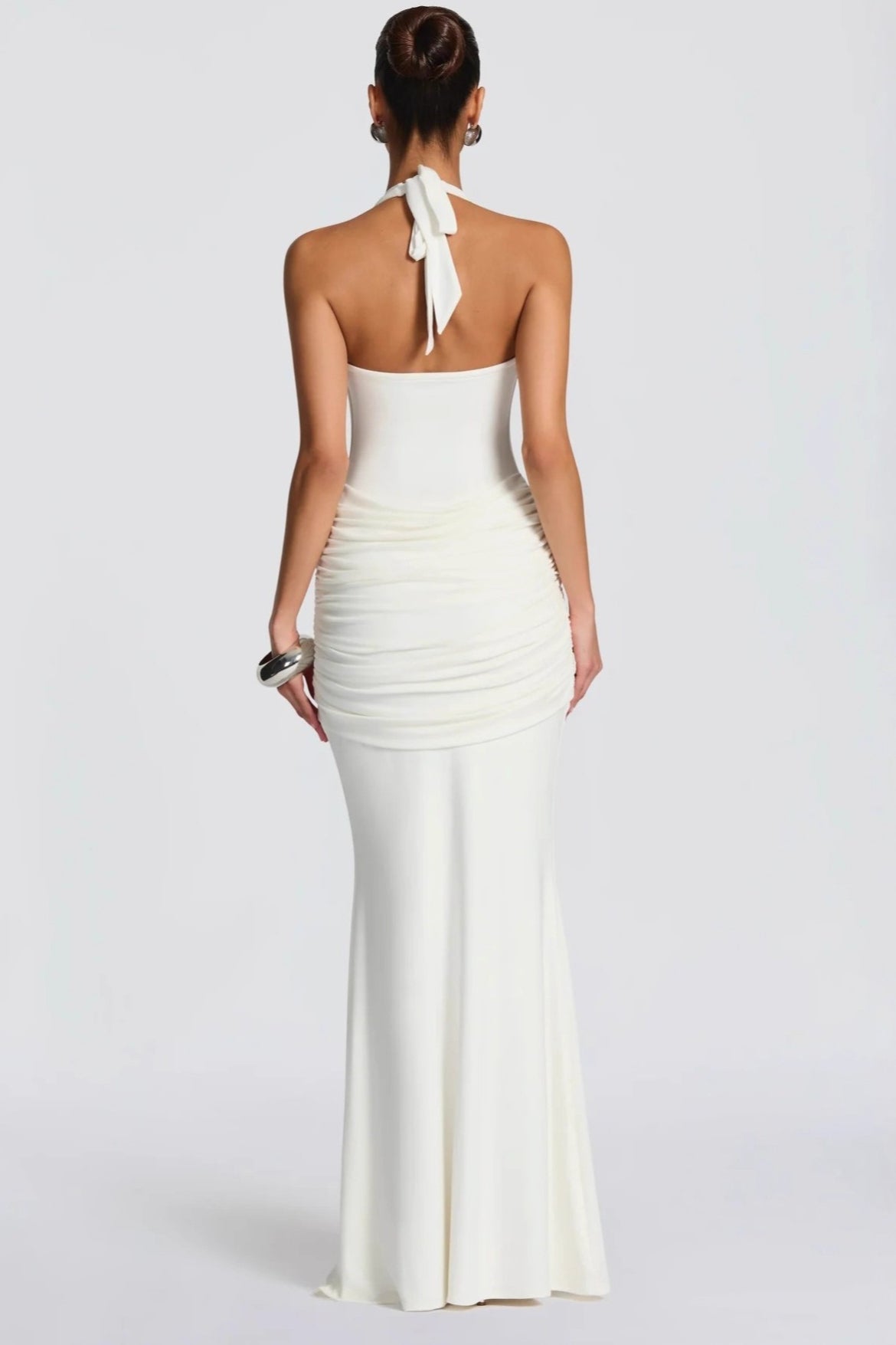 U Neck Halter Sash Panel Bodycon Party Dress
