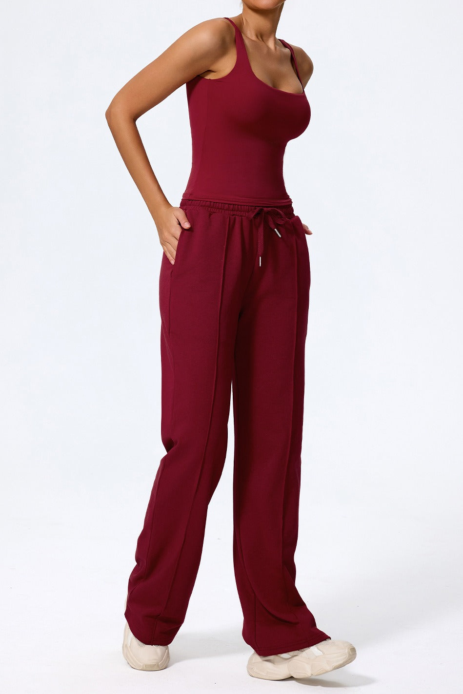Relaxed Straight Leg High Waist Knit Pants