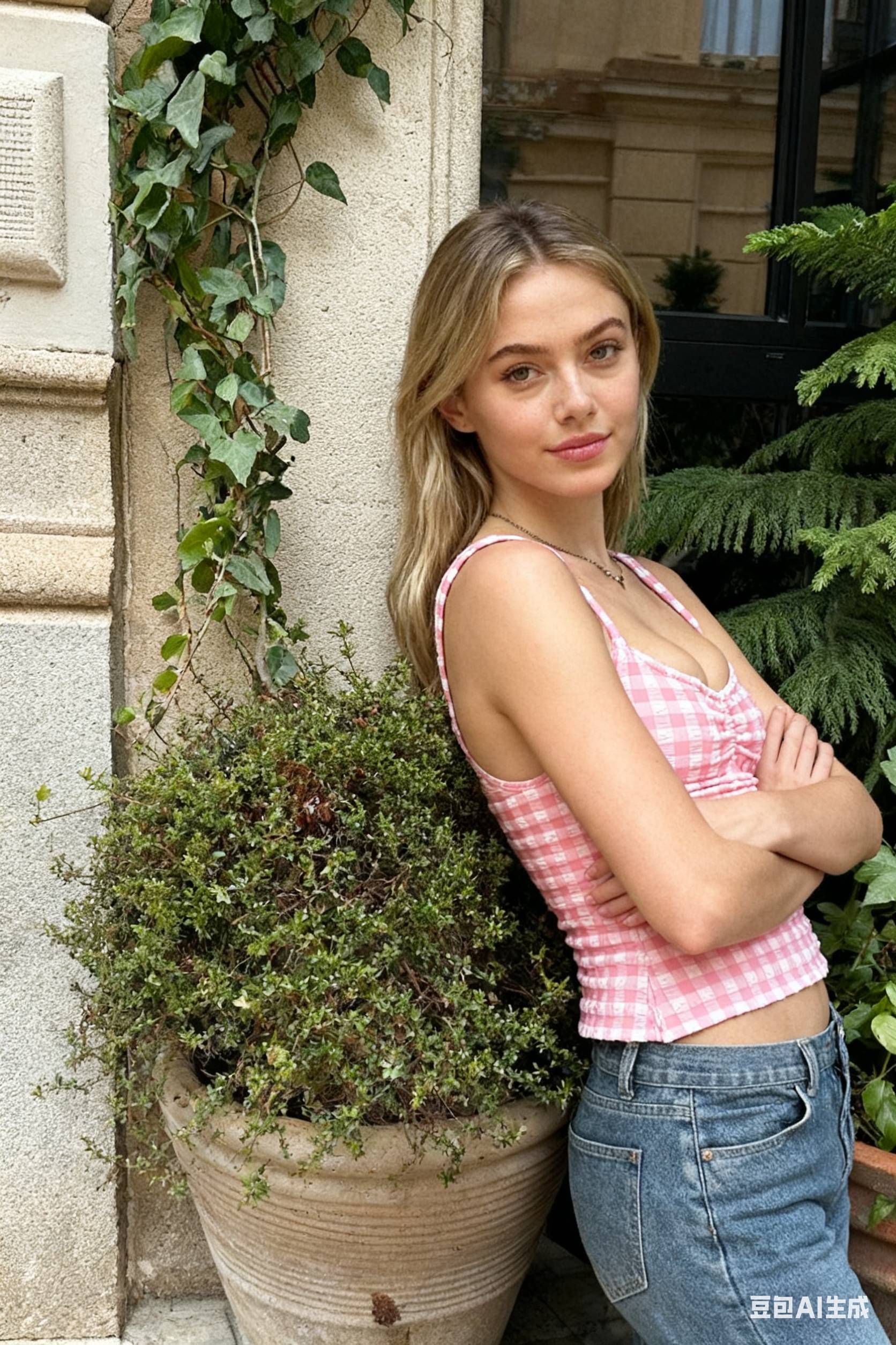 Plaid Lowcut Lace Backless Strap Tank Crop Top
