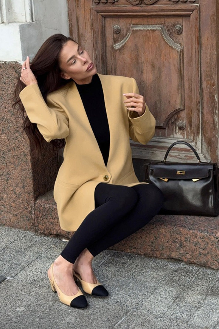 Solid VNeck Minimalist Office Blazer