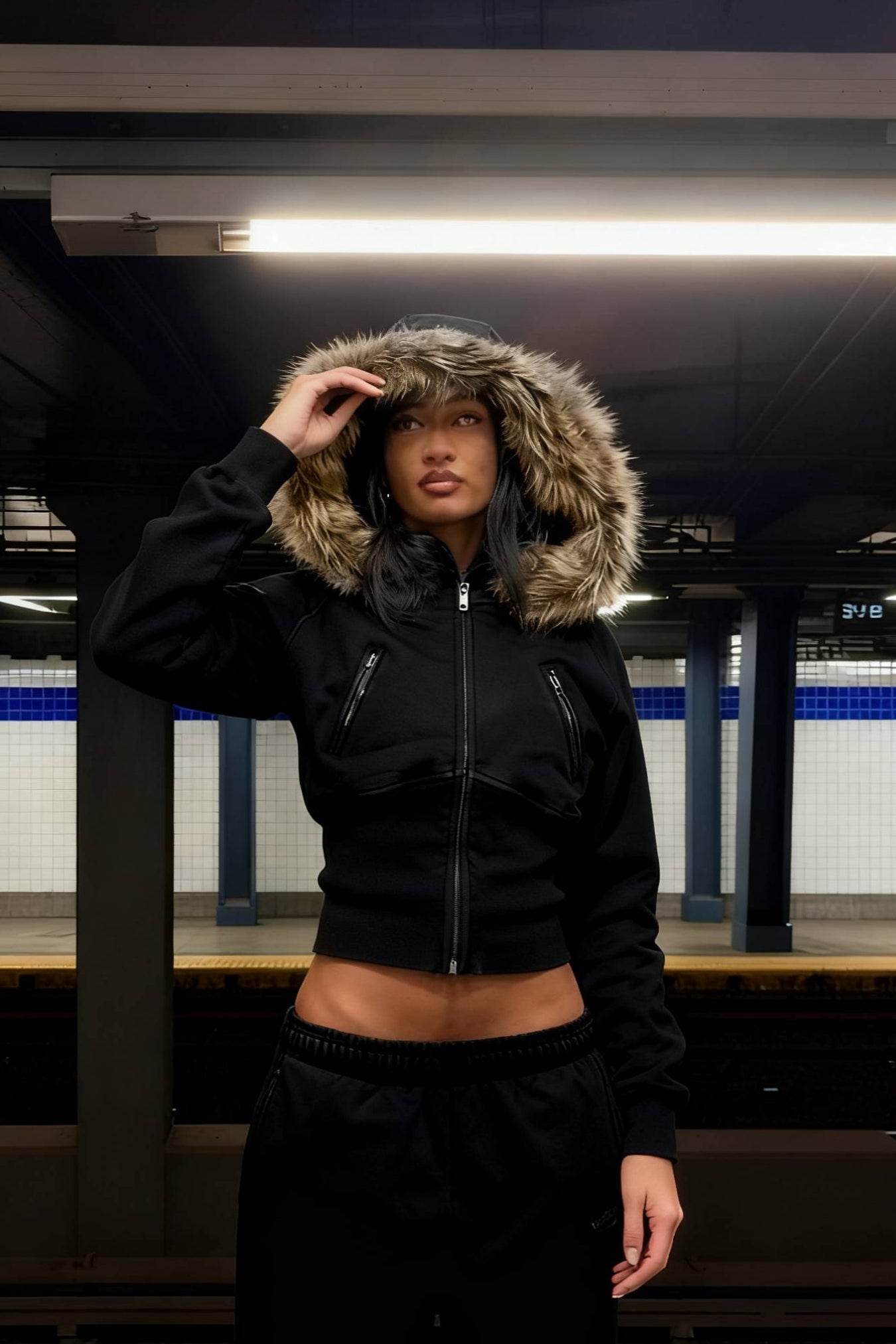 Street Style Fur Trim Sweatshirt Jacket