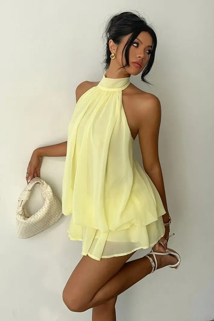 Backless Halter Tie Waist Ruffled Bodycon Mini Dress 3