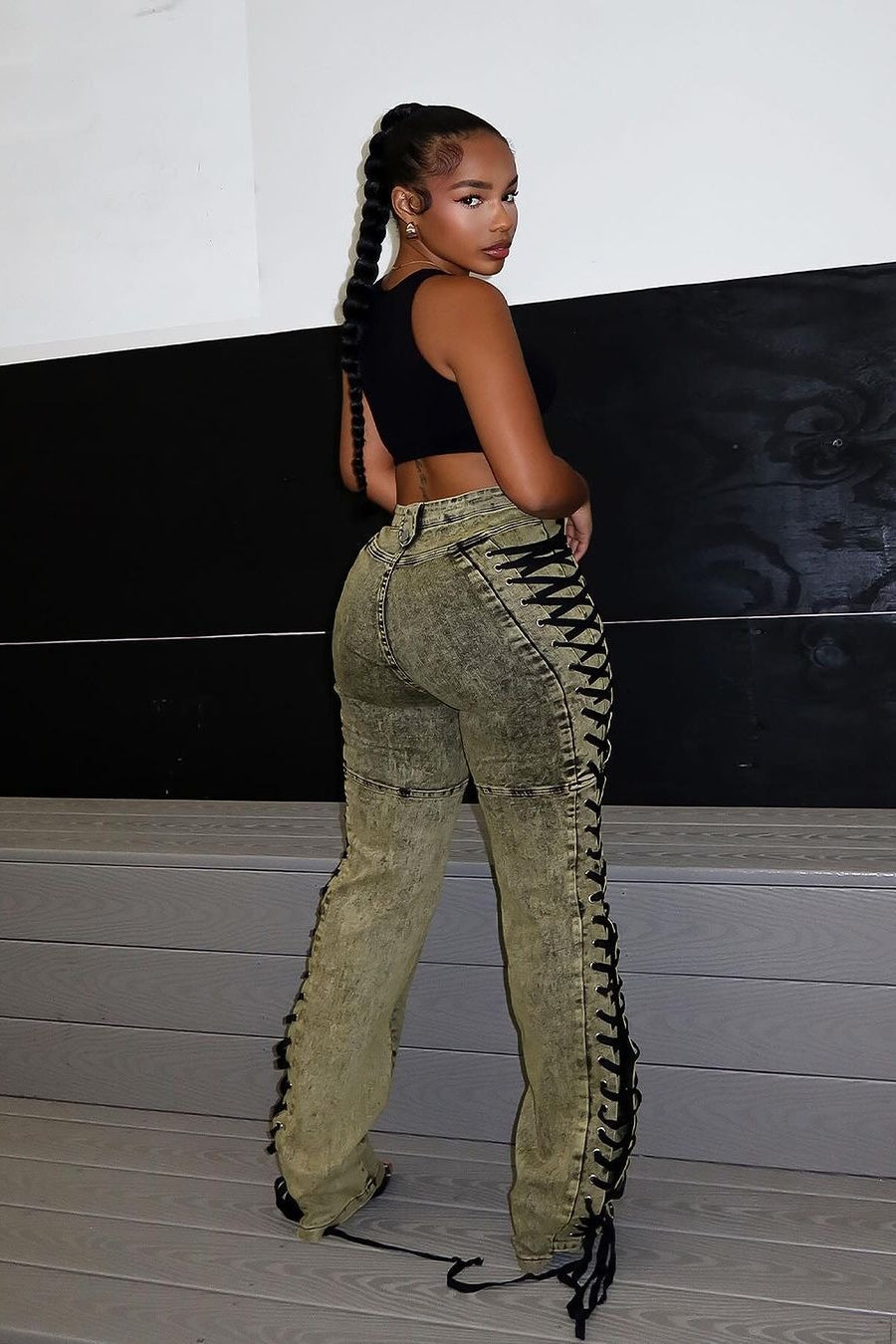 Trendy Drawstring Tie-Waist Stylish Denim Jeans