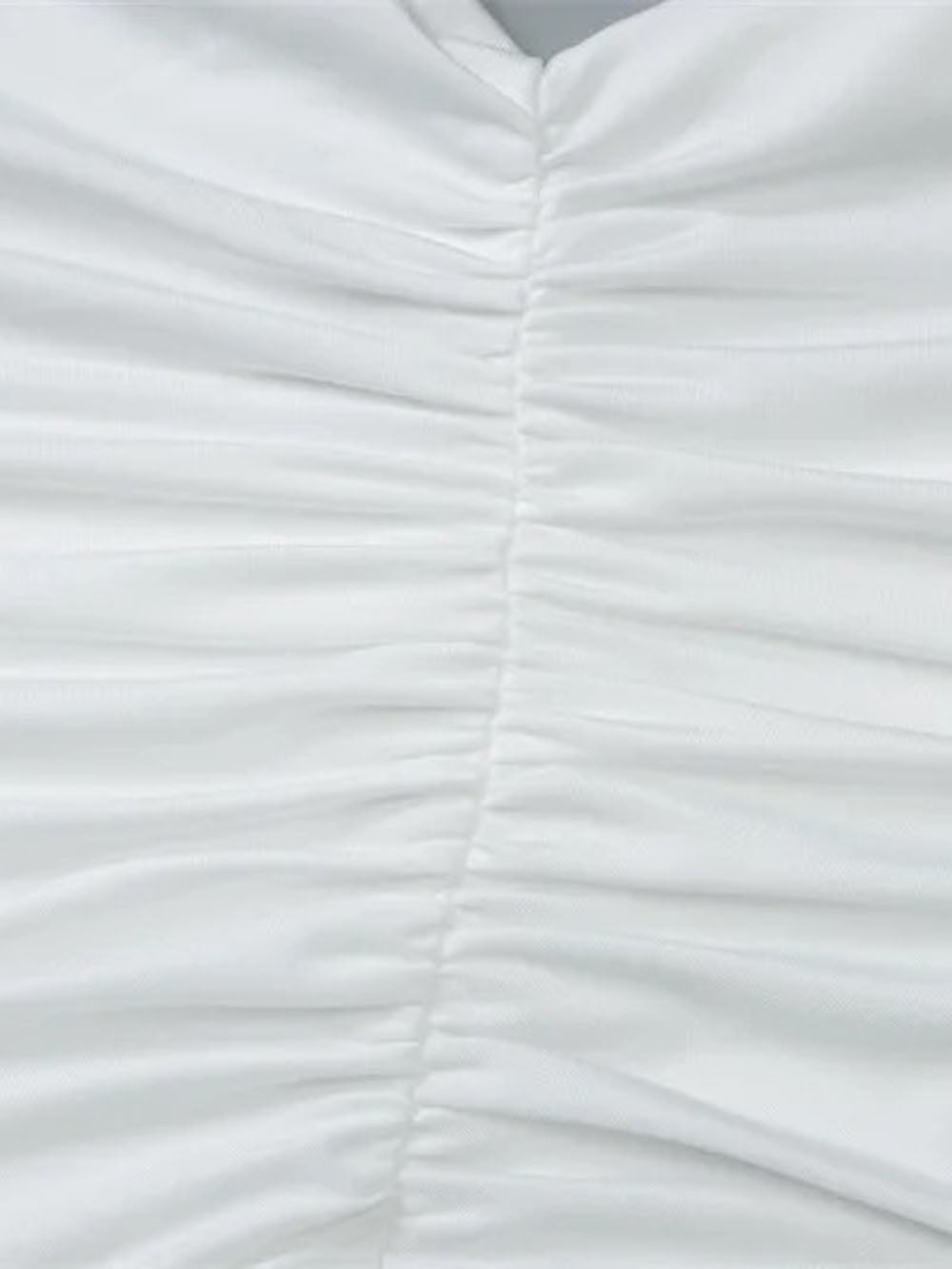 White Halter Neck Deep V-Neck Horizontal Ruched Bodycon Maxi Dress 5