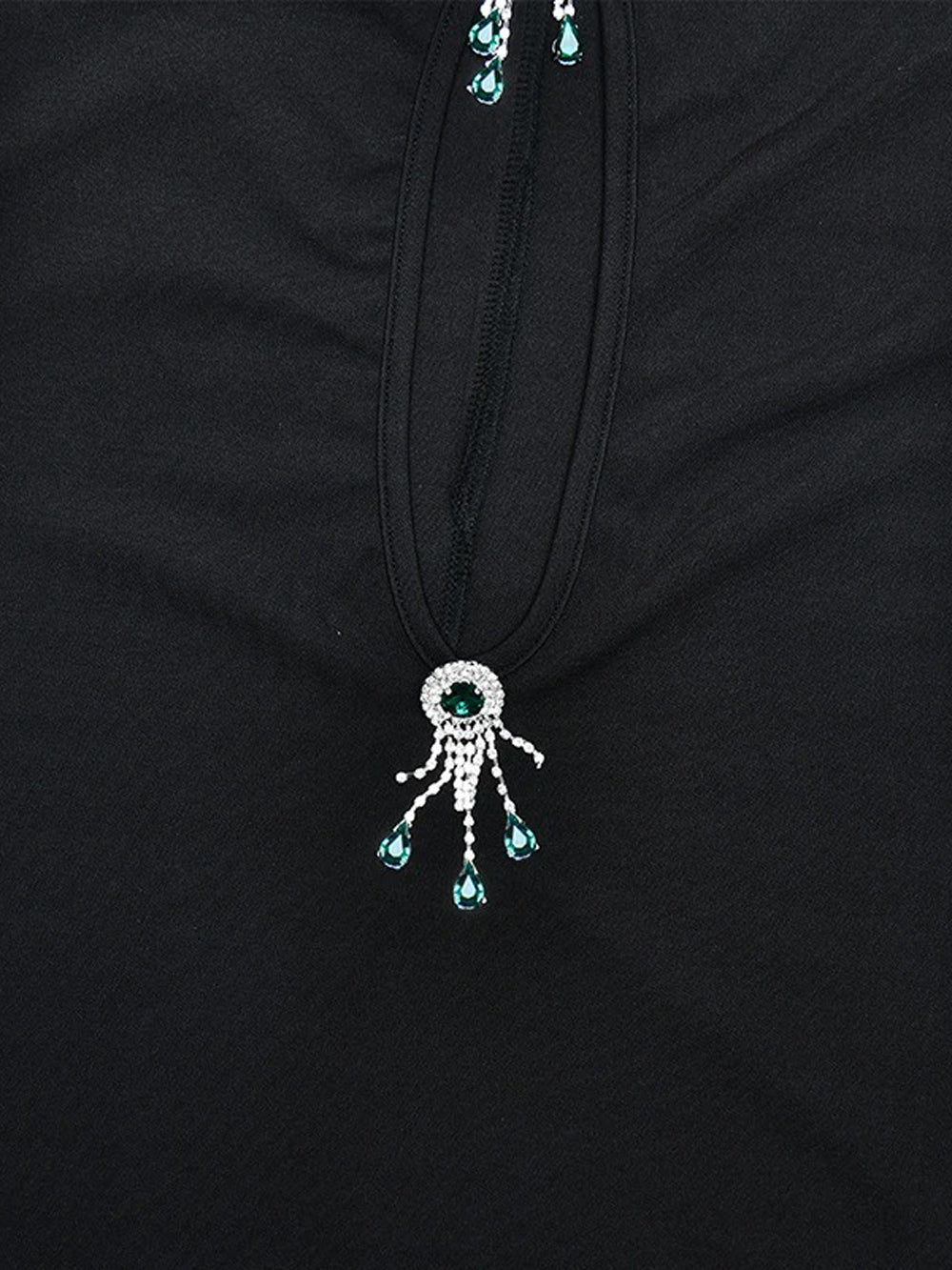 Black Halter Neck Keyhole Cut Out Jeweled Brooch Bodycon Maxi Gown 5