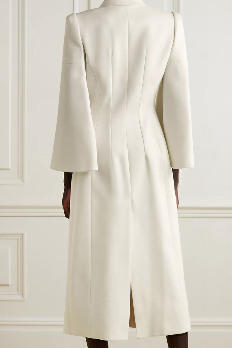 White Lapel Collar Long Sleeve Double Breasted Tailored Blazer Midi Dress 2