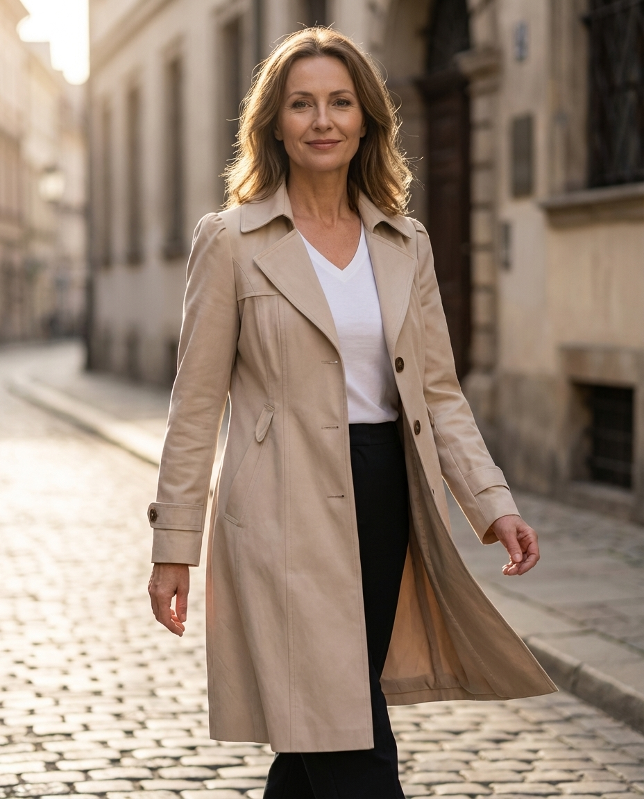Lapel Collar Button Front Long Sleeve Mid-Length Trench Coat 7