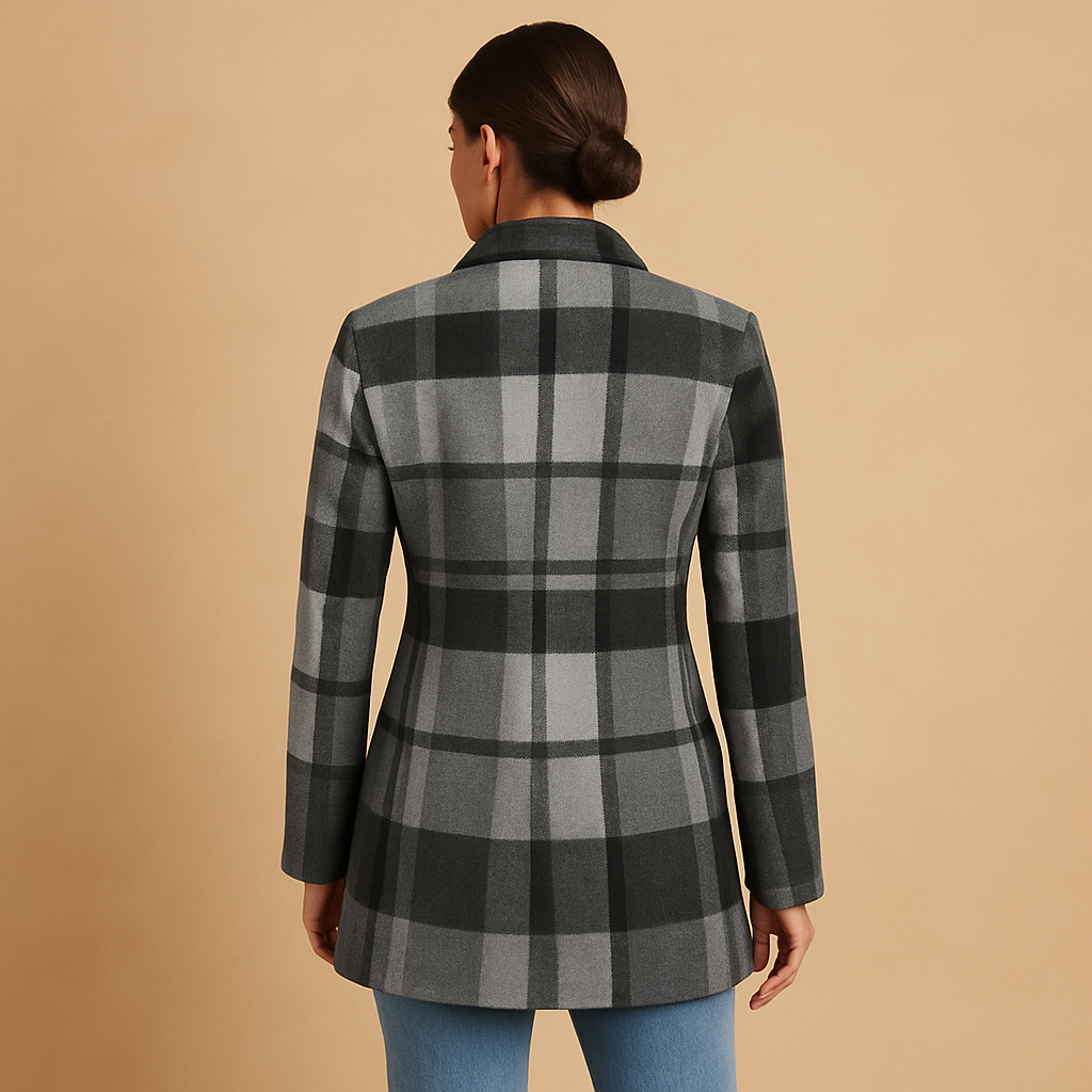 Notched Lapel Plaid Single Button Tailored Blazer