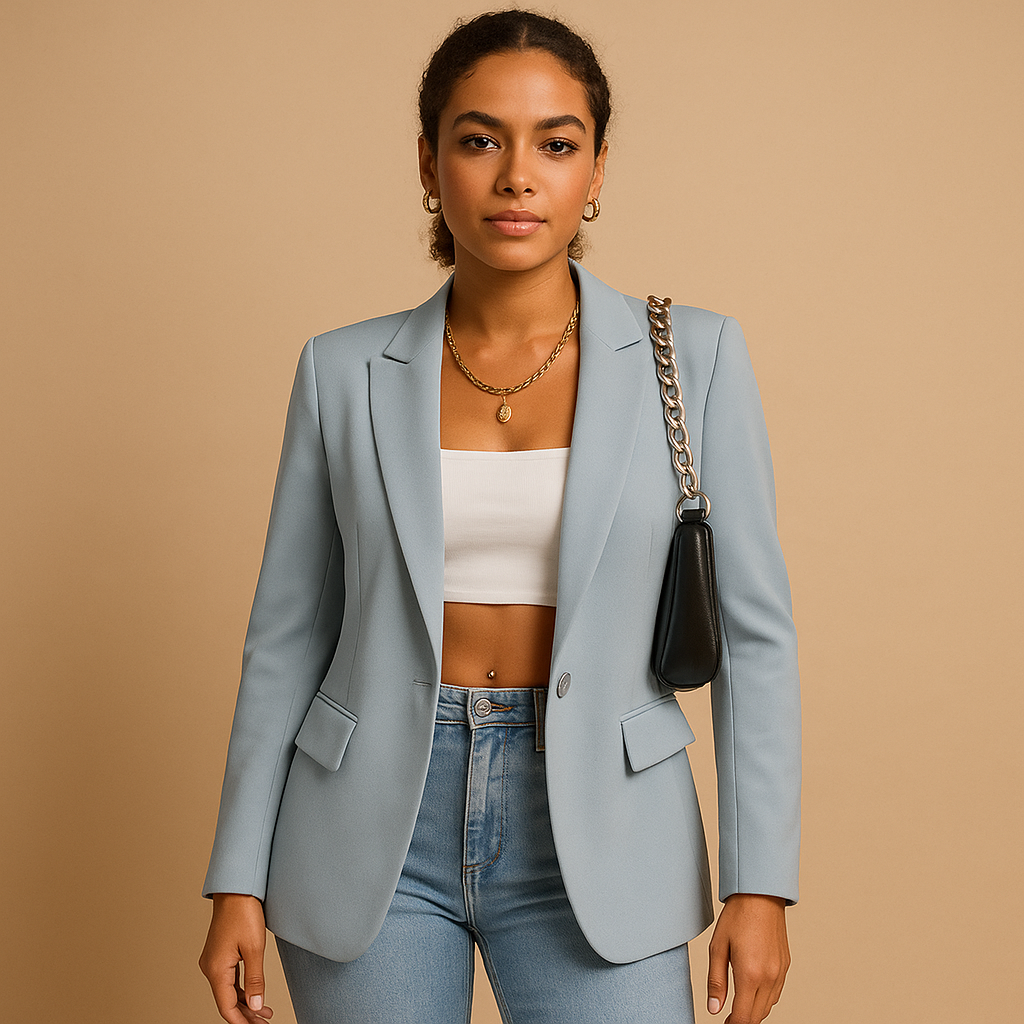 Peak Lapel Single Button Flap Pocket Tailored Blazer