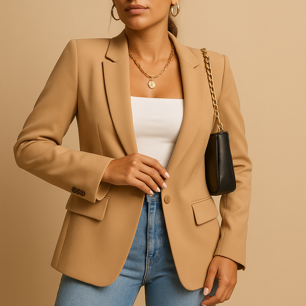 Peak Lapel Single Button Flap Pocket Tailored Blazer