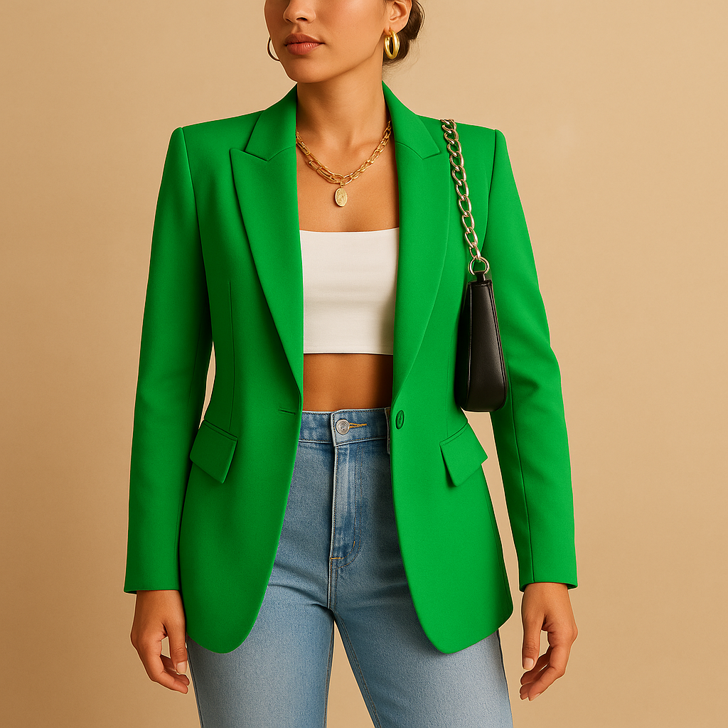 Peak Lapel Single Button Flap Pocket Tailored Blazer