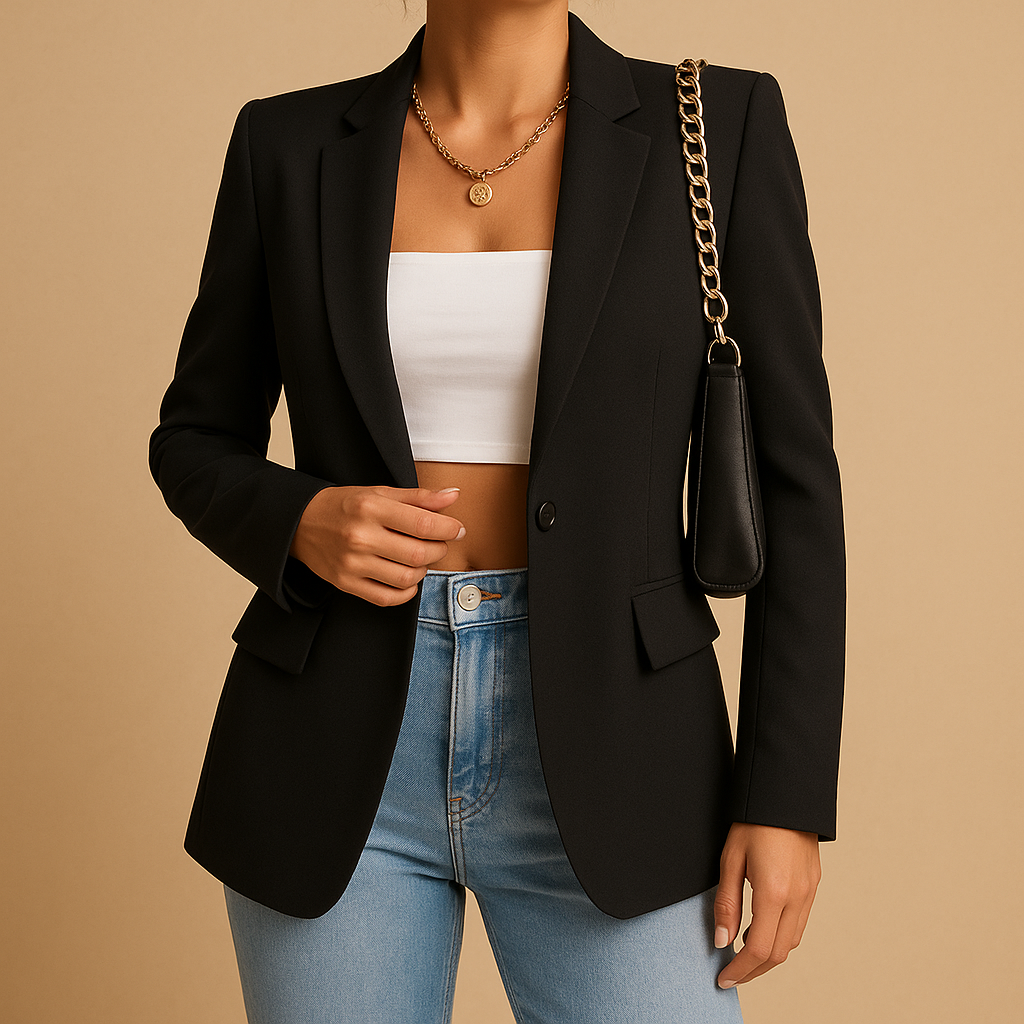 Peak Lapel Single Button Flap Pocket Tailored Blazer
