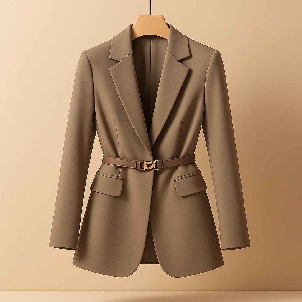 Notch Lapel Belted Long Sleeve Flap Pocket Blazer