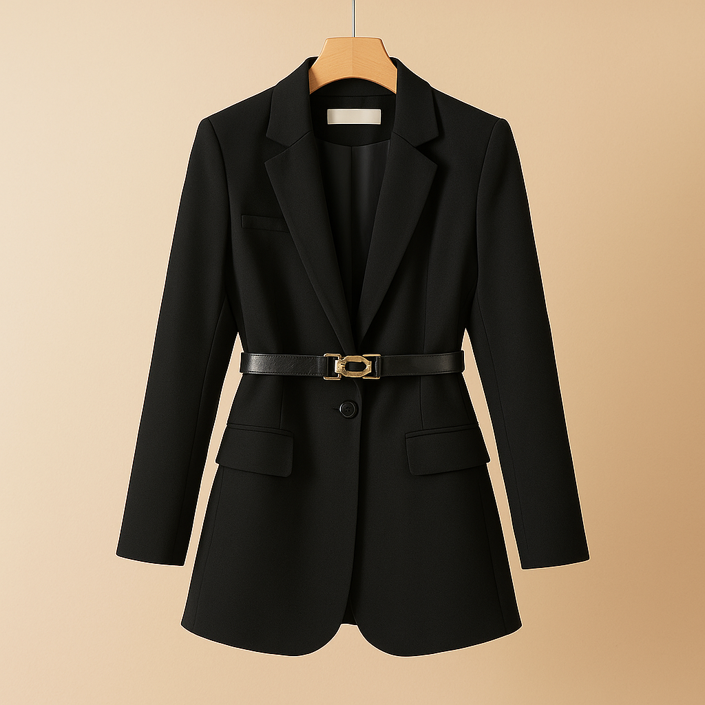 Notch Lapel Belted Long Sleeve Flap Pocket Blazer