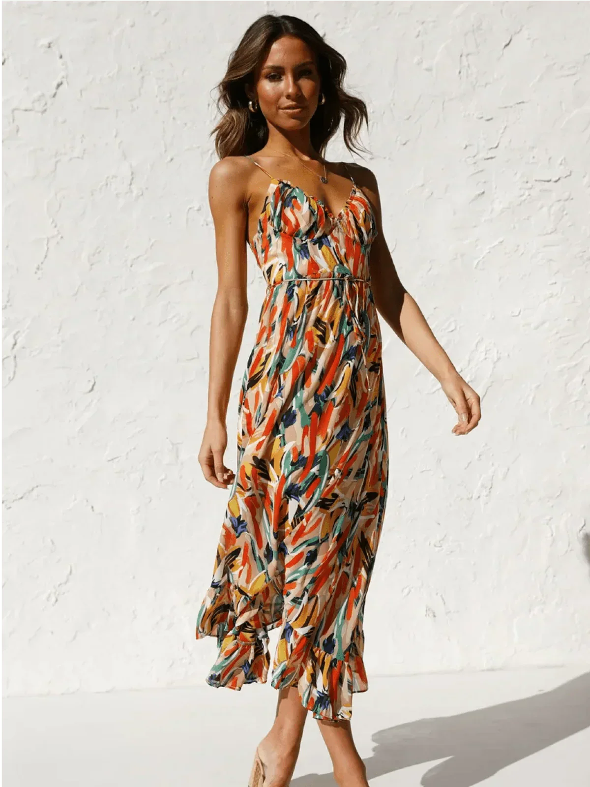 Lorena Statement Premium Chiffon Midi Dress Elevated Occasion Wear