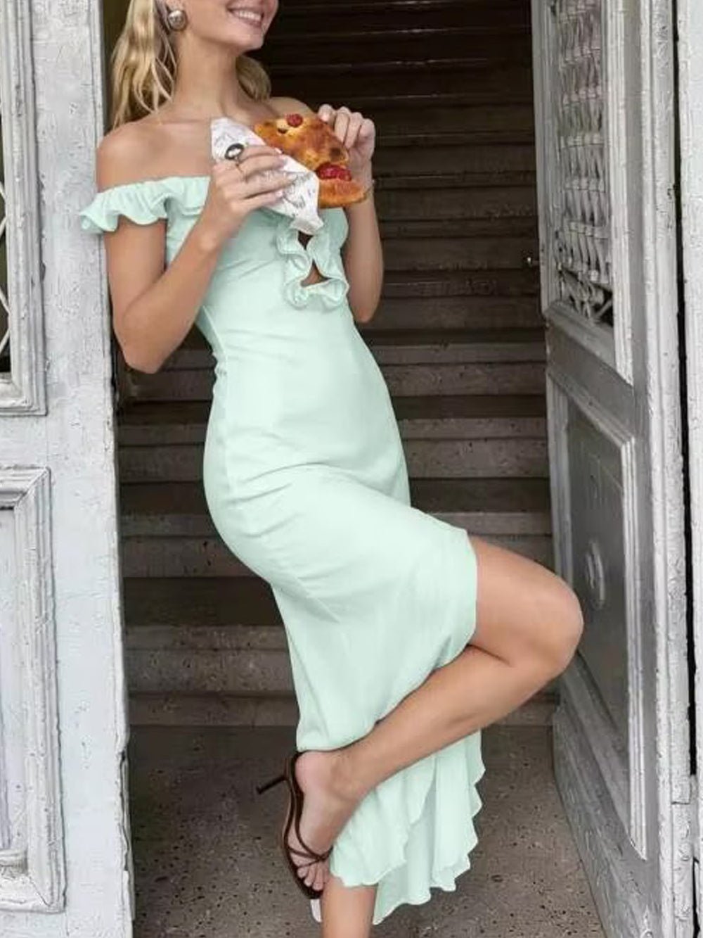 Elodie Ruffle Off Shoulder Midi Dress