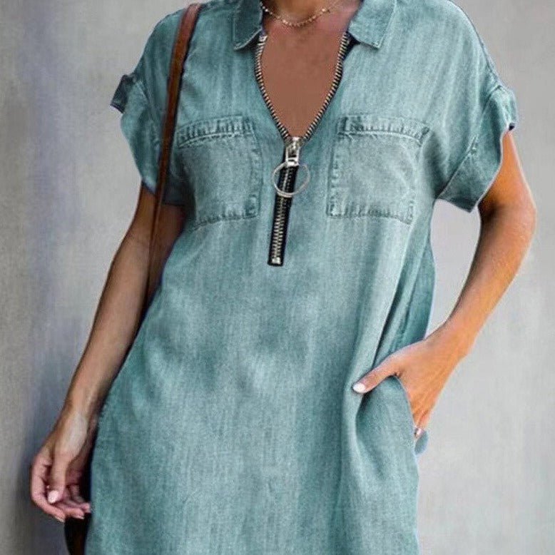 Alba Denim Dress with Zipper for Women Elegant Evening Look