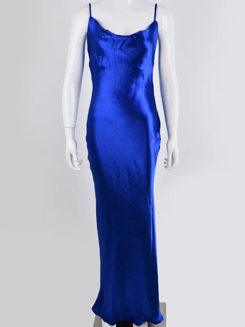 Satin Cowl Neck Spaghetti Strap Halter Backless Column Maxi Gown 7
