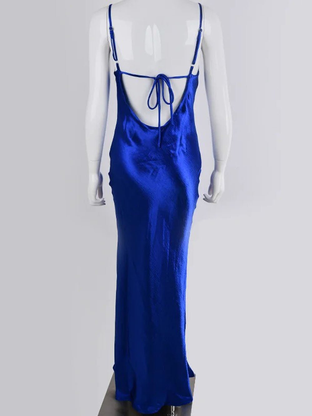 Satin Cowl Neck Spaghetti Strap Halter Backless Column Maxi Gown 8