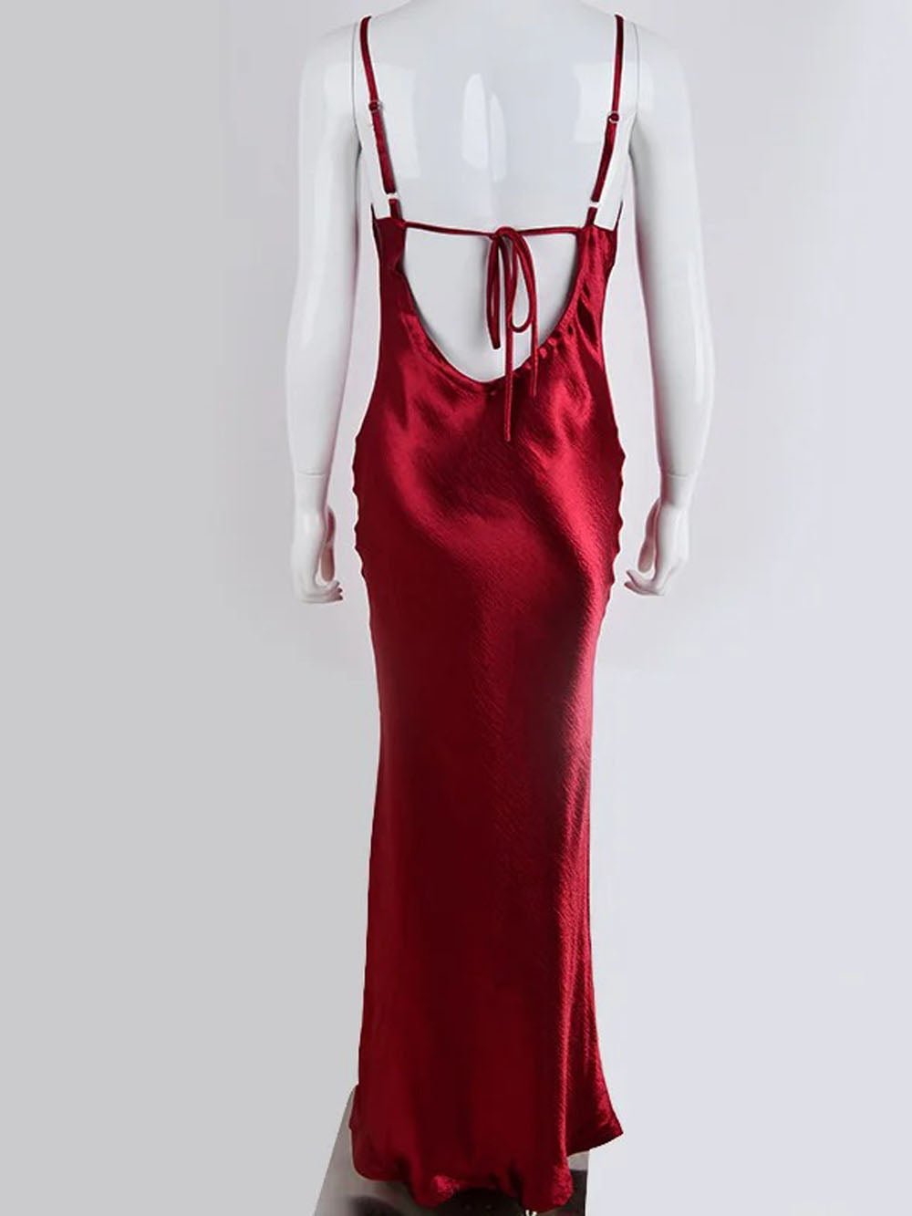 Satin Cowl Neck Spaghetti Strap Halter Backless Column Maxi Gown 10