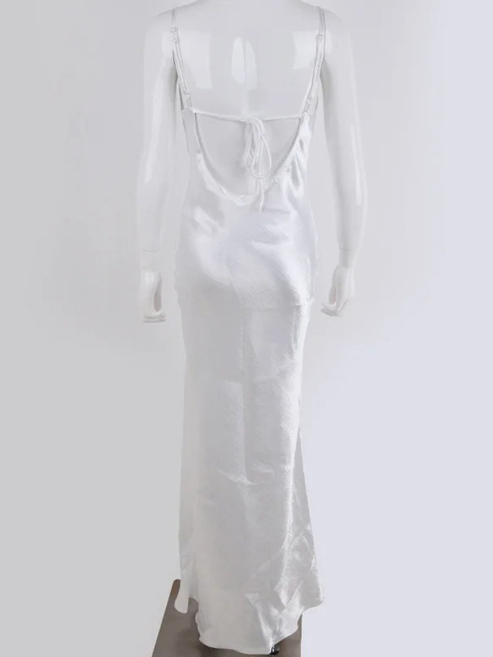 Satin Cowl Neck Spaghetti Strap Halter Backless Column Maxi Gown 13