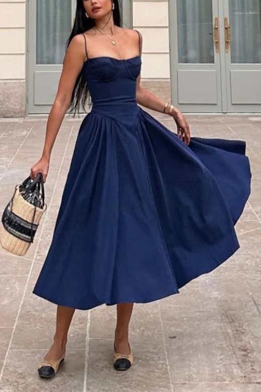 Everly Midi Dress - Navy Blue (Sale)