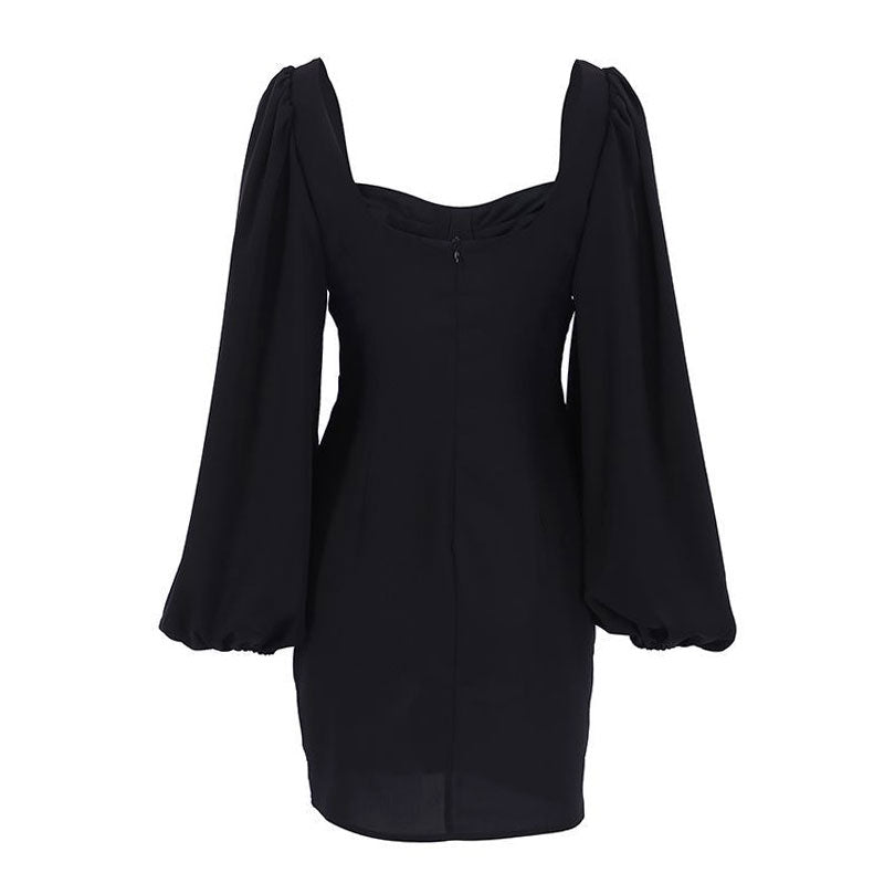 Black Sweetheart Neck Bishop Sleeve Bodycon Mini Dress 5