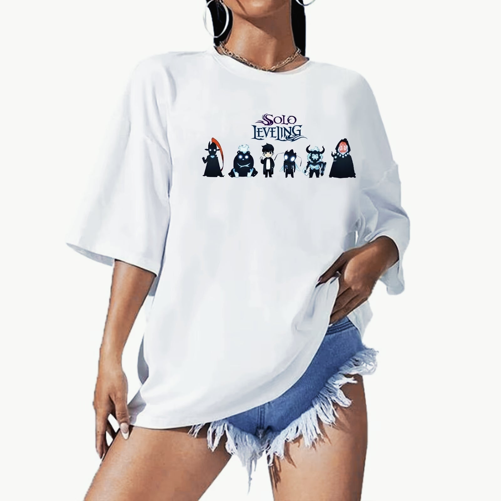 Anime Print Oversized Oneck Tshirt