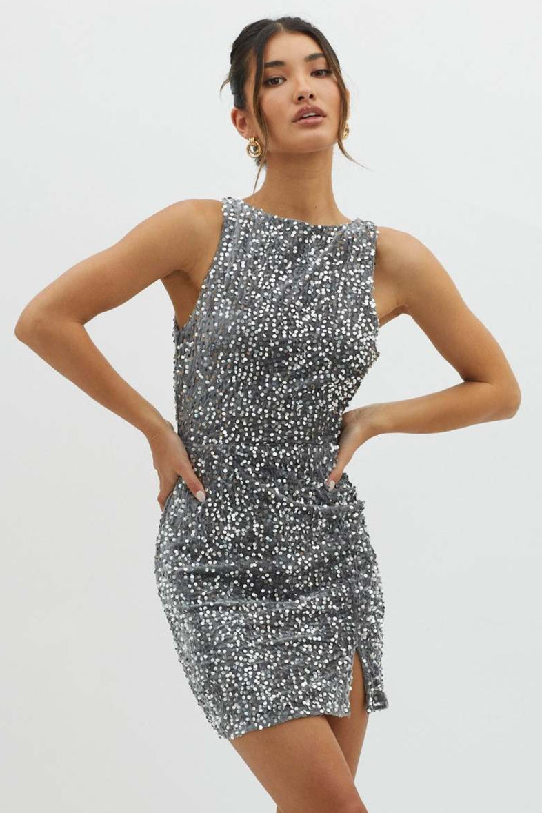 Backless Sleeveless Sequin Mini Dress 12
