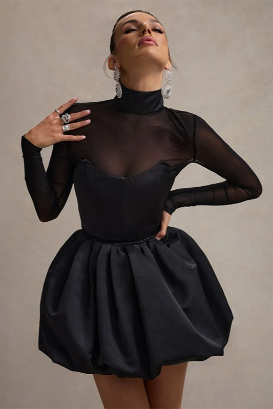 Mesh Bubble Hem Slim Elegant Socialite Mini Dress