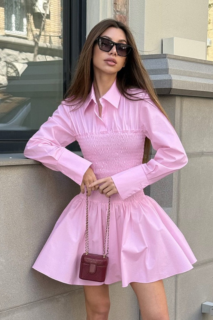 Pink Shirt Sleeve Mini Dress