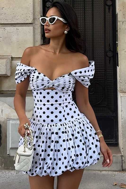 White Polka Dot Out Mini Dress