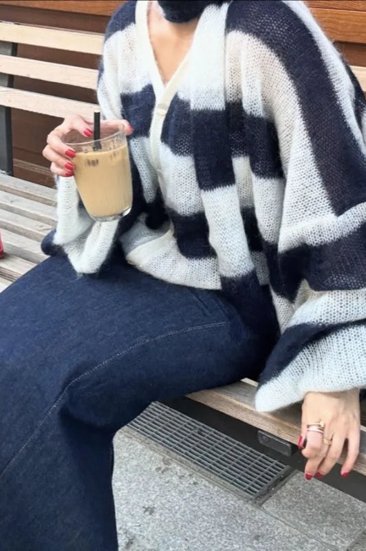 VNeck Patchwork Knit Cardigan