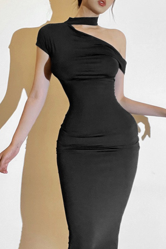 OneShoulder Slim Maxi Party Dress