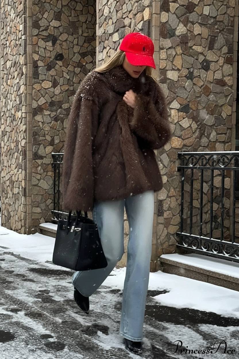 White TipDyed Faux Fox Fur MidLength Coat