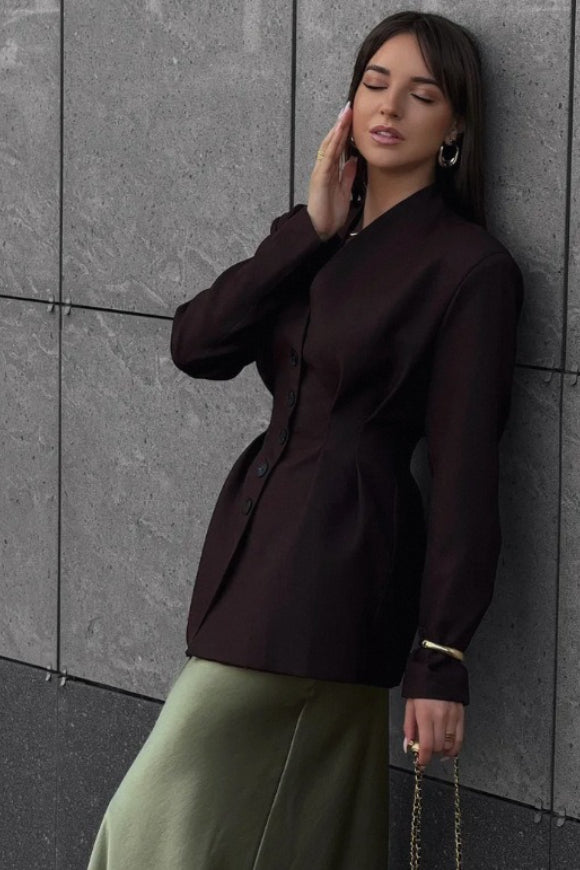 SingleBreasted VNeck Waist Defined Blazer